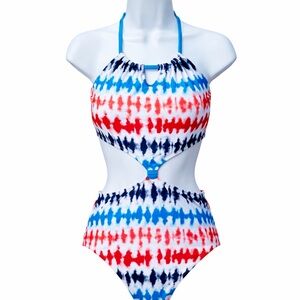 Art Class Girls XL (14) One-Piece Swimsuit Red White Blue Cutout